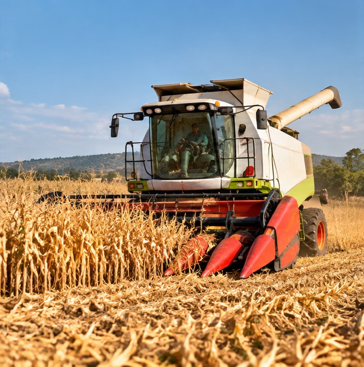 Combine harvester harvesting grain