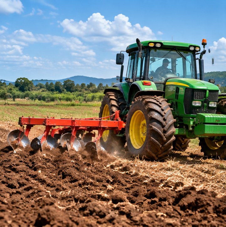 Tractor preparing agricultural land
