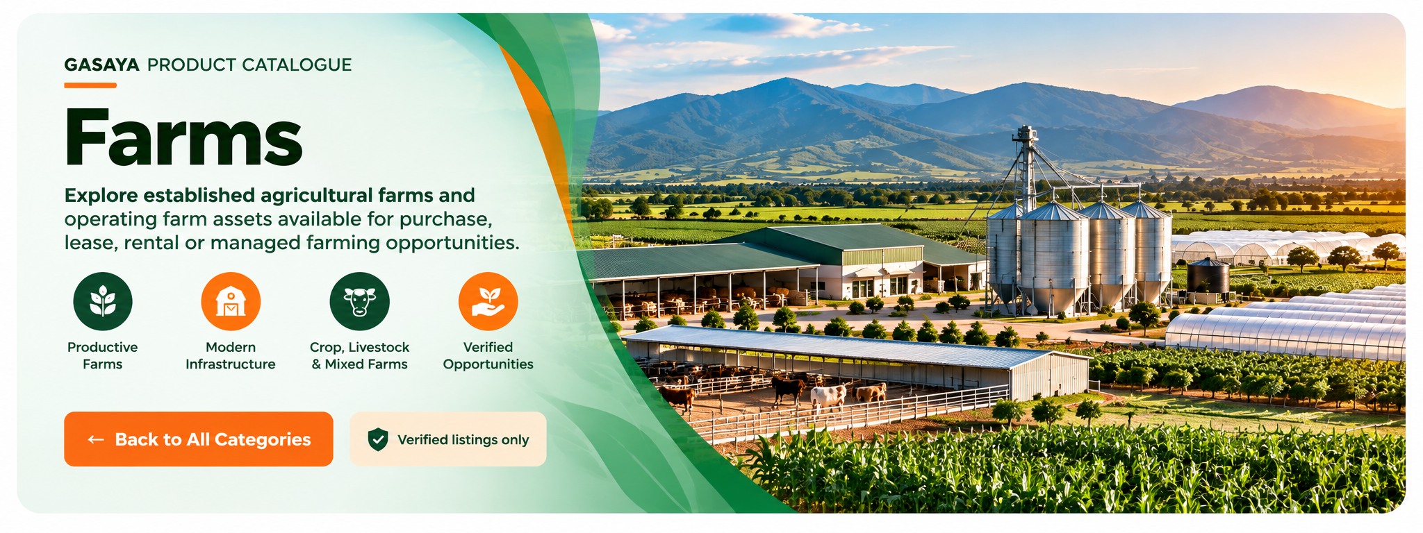 Farms: explore established agricultural farms available for purchase, lease, rental or managed farming opportunities
